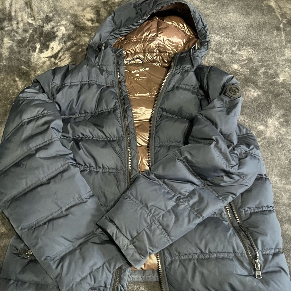 Michael Kors Dark Blue and Brown Puffer Jacket
